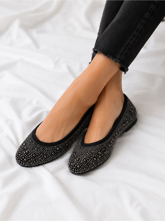 Stuart Weitzman Shoes - Stuart Weitzman Embellished Ballet Flats – Black Rhinestone Studded – Size 9